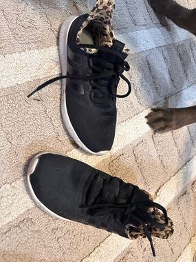 adidas Black Athletic Sneakers with Leopard Trim